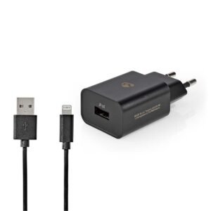 NEDIS CARGADOR |1X 2.4 A |USB-A | LIGHTNING DE 8 PINES (SUELTO) CABLE| 1.0M/12W NEGRO