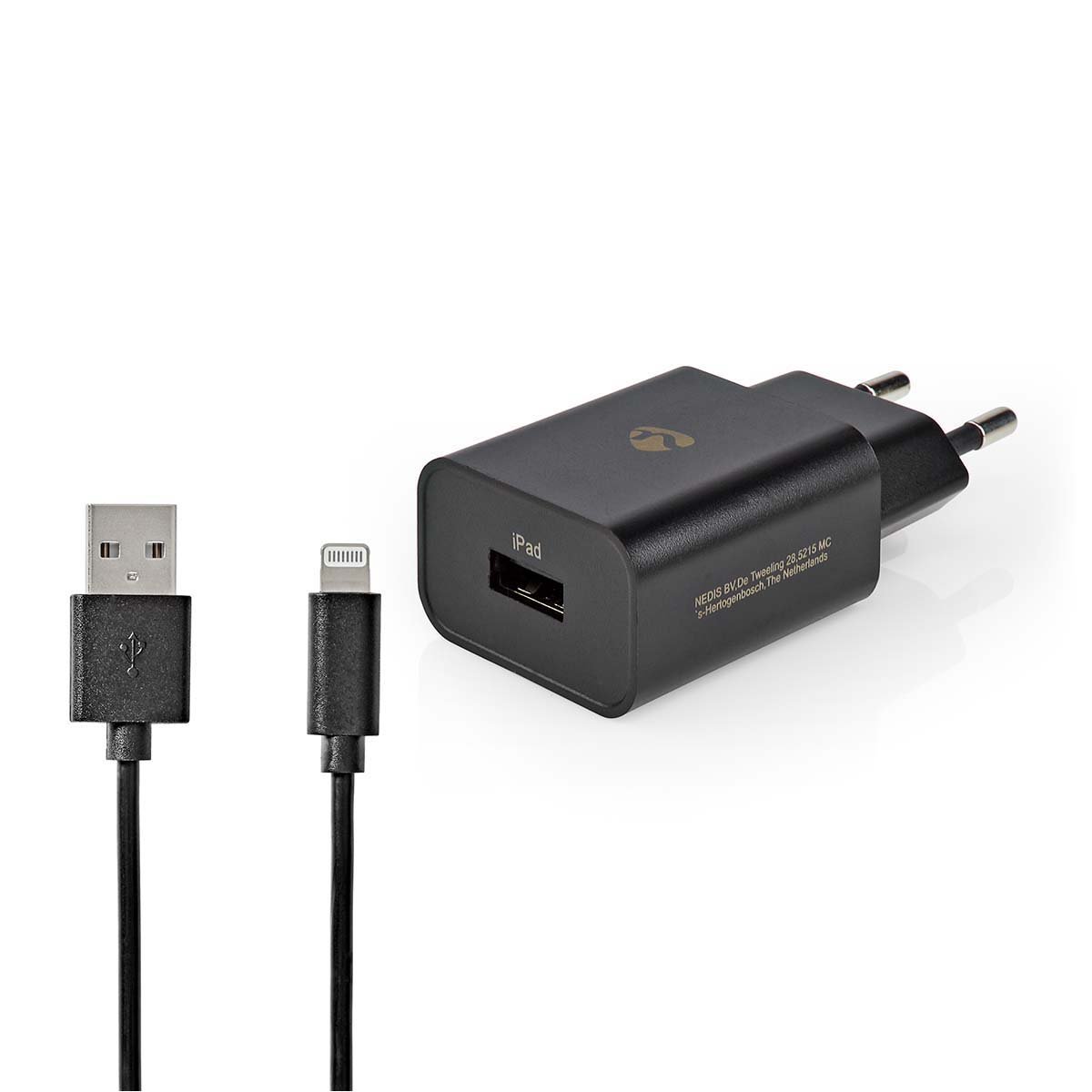NEDIS CARGADOR |1X 2.4 A |USB-A | LIGHTNING DE 8 PINES (SUELTO) CABLE| 1.0M/12W NEGRO