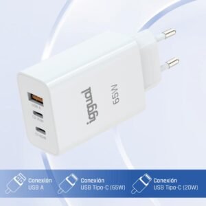 iggual Cargador triple USB-A + 2 x tipo C GaN 65W