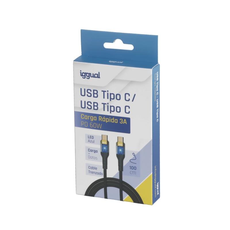 iggual Cable USB-C a tipo C 3A 100 cm trenzado LED 1 iggual Cable USB-C a tipo C 3A 100 cm trenzado LED