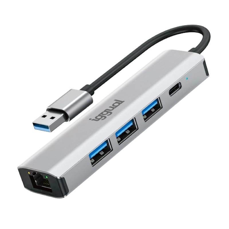 iggual Hub USB-A 5 puertos 3xUSB + RJ45 + tipo C 1 iggual Hub USB-A 5 puertos 3xUSB + RJ45 + tipo C